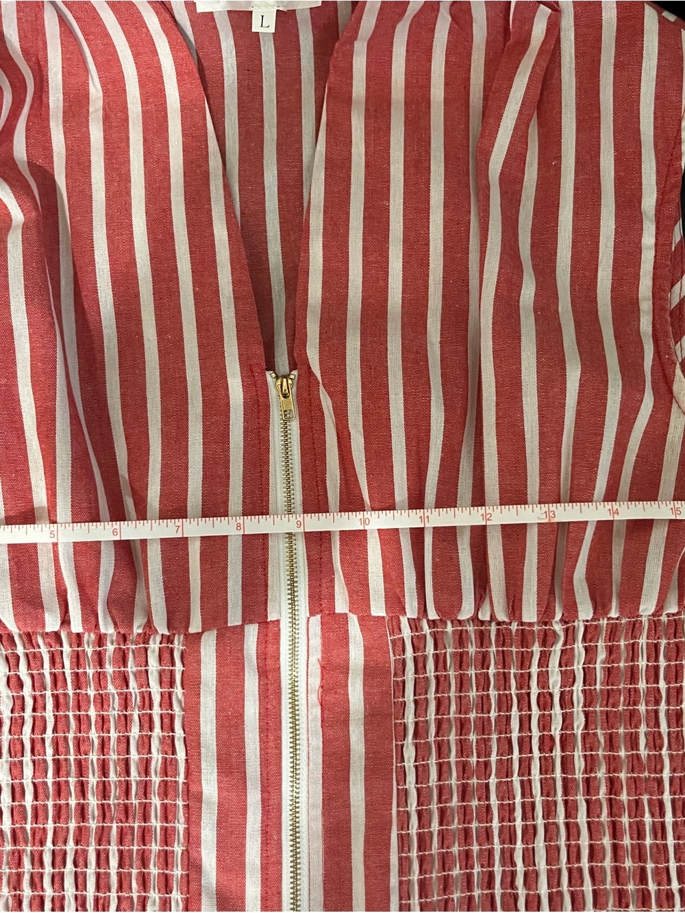 Red and White Striped Sleeveless Dress with Front Zip - Picture 4 of 8